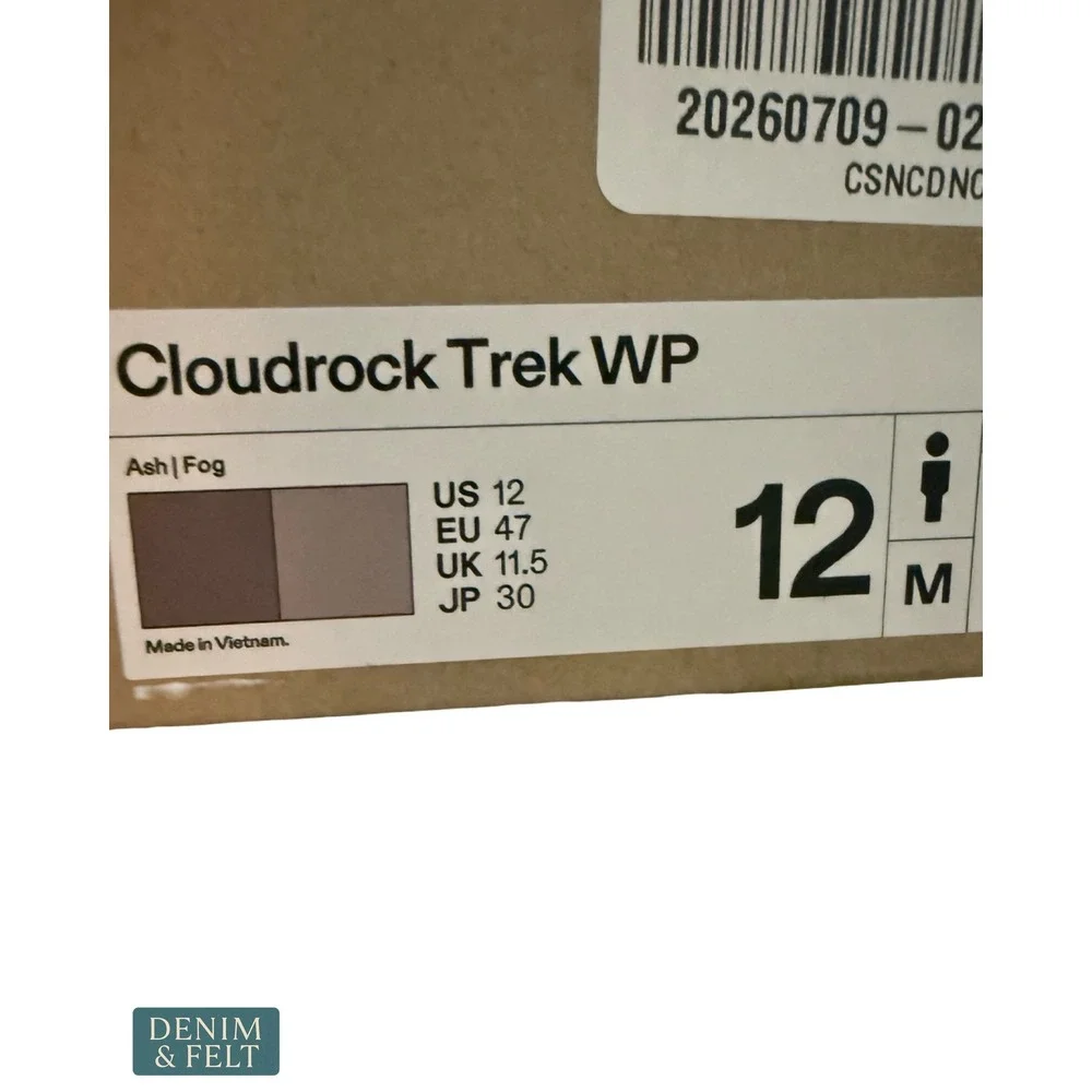 NEW On Cloudrock Trek WP Waterproof Hiking Boots Shoe Mens 12 Ash Fog